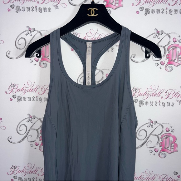 Lululemon racer back tank top workout gym yoga dark grey logo on back silver - Picture 7 of 8